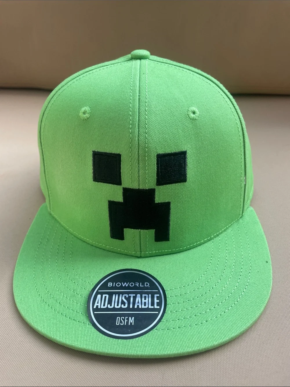Bioworld Kids Green Creeper Snapback Hat with Black Embroidered Face